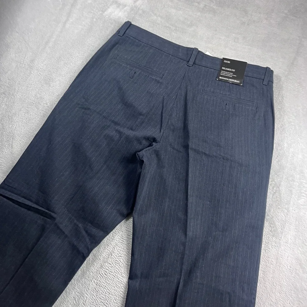 Banana Republic‎ Mens Relaxed Fit Pinstripe Chino Pants Navy Blue 33x30 NEW